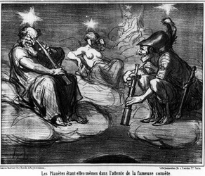 Les planètes elles-mêmes attendent la fameuse comète, tiré de « Astronomie », caricature par Honoré Daumier (1808-1879). « Charivari »