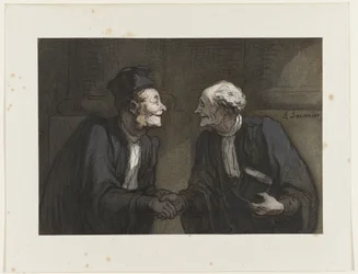Deux avocats se serrant la main, vers 1840
