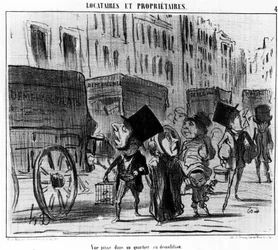 Vue prise dans un quartier en démolition, tirée de « Locataires et Propriétaires », série de caricatures par Honoré Daumier (1808-1879). « Charivari »