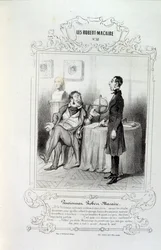Illustrations sur les idées et légendes Philipon sous le titre Les Cent et Robert Macaire