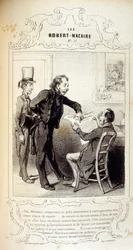Illustrations sur les idées et légendes Philipon sous le titre Les Cent et Robert Macaire