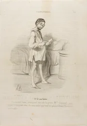 (Il lit une lettre) "Un rendez-vous, ce serait de la part de la jolie Mme Giraud  Oui, mais ça peut aussi venir de son mari qui veut me pincer...", planche 8 de la Coquetterie