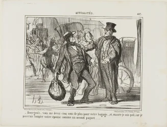 "- Citoyen, tu me dois encore cinq sous pour tes bagages, et je suis d