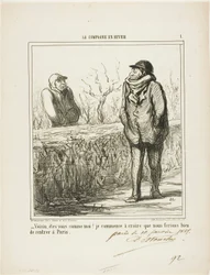 "- Bonjour, voisin, êtes-vous comme moi  Je commence à croire que nous ferions bien de retourner à Paris", planche 1 de La Campagne En Hiver