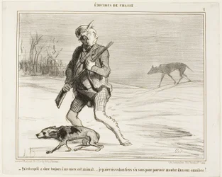 "- Je me demande pourquoi cette bête me suit tout le temps... Je paierai volontiers 6 sous pour sauter dans un bus", planche 1 de Émotions De Chasse