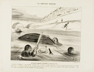 Une nouvelle façon de flotter sur la rivière de la vie. - Radiguet, coquin, va au diable, toi, ton bateau et ta nouvelle invention.... c