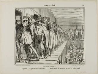 Une visite aux bains. File d