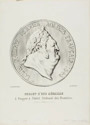 Louis-Philippe, dernier roi des Français 1848. Projet de médaille destinée à être fabriquée par la Monnaie nationale