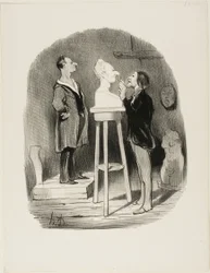 Monsieur Filochard, ancien commerçant, retraité, éprouve le besoin de transmettre son buste en marbre à la postérité la plus lointaine, planche 68 des Bons bourgeois.