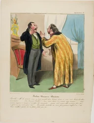 Robert Macaire, dentiste. "- Putain de docteur, vous avez arraché deux bonnes dents et laissé les deux mauvaises. - (Robert Macaire à part) Diable ! !! ... (fort) Bien sûr.... Et pour cause : on aura le temps d