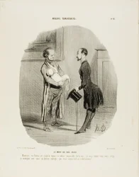 Le mari de la Bluestocking. "Monsieur, ma femme est inspirée depuis ce matin : impossible de la voir. Comme vous le voyez, je dois consacrer toute mon attention au fruit de notre dernière collaboration", planche 46 de Mœurs Conjugales.