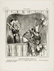 Le nouveau bouffon napolitain. "Polichinelle, Polichinelle, tu as assez matraqué les autres... à toi de jouer. Nous allons vous ramener à la raison...", planche 221 d