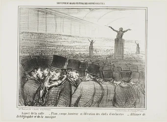 Vue de la grande salle. Plan, hauteur et vue de face du chef d