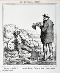 Œuvre de Honoré Daumier (1808-1879). Charivari date de 1865: Série LES ARTISTES À LA CAMPAGNE « - Voyons, est-ce fini?... C