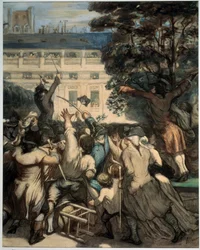Camille Desmoulins harangue les patriotes dans les jardins du Palais royal