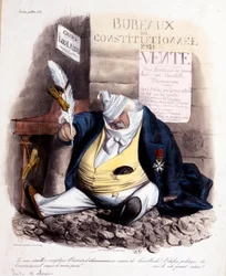 Caricature par Daumier sur le Dr. Louis Désiré Véron et le journal "Le Constitutionnel", vers 1840.