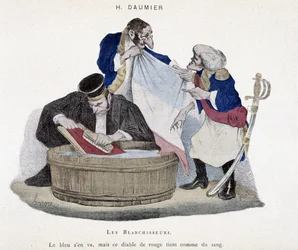 Blanchisseuses : le drapeau français - Caricature par Honoré Daumier