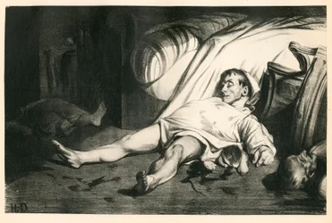 Cent vingt lithographies de H. Daumier, Satirique en N & B, vers 1834: Massacre de la rue Transnonain (Paris) - Républicain, Cadavres, Répression - Illustration par Honoré Daumier (1808-1879)