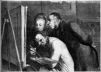 Peintres et bourgeois. Caricature par Honoré Daumier (1808-1879). Gravure dans "Le Monde Illustré" n°262 du 19 avril 1862.