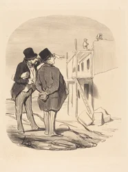 Deux hommes parmi des ruines