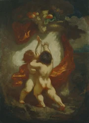 Deux putti luttant pour des fruits