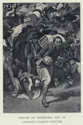 Figure de Juif terrifié dans la célèbre image de Vernet - supposée être une représentation du Baron James Rothschild
