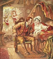 La Naissance de Tom Pouce, illustration de Our Nurses Picture Book, gravé par Kronheim & Co., 1869