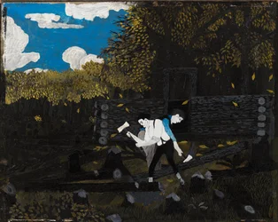 Abraham Lincoln et son père construisant leur cabane sur Pigeon Creek