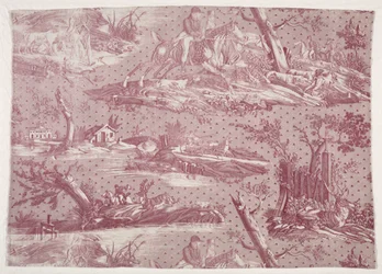Fragment de coton imprimé en cuivre avec un motif de scène de chasse