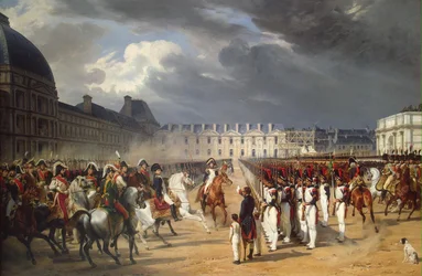 Invalides remettant une pétition à Napoléon lors du défilé dans la cour du palais des Tuileries