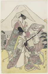 Deux femmes voyageant à cheval au pied du mont Fuji, vers 1790