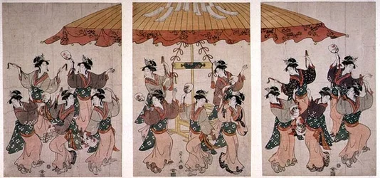 La danse Sumiyoshi, triptyque, c.1791