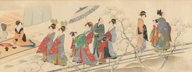 Trois Dieux de la Bonne Fortune visitent le Yoshiwara..., début du 19ème siècle