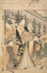 Deux Oiran avec deux servantes dans le Yoshiwara