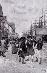 Le long du front de mer dans le vieux New York, illustration de 