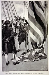 John Paul Jones levant le drapeau du serpent à sonnette américain sur l