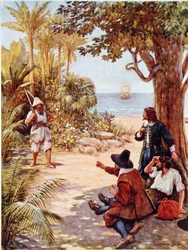 Crusoe apparaît devant le capitaine du navire, illustration pour 