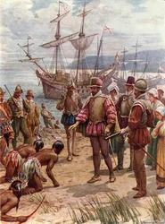 Sir Walter Raleigh débarquant en Virginie