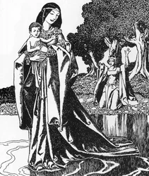 Légende arthurienne : la dame du Lac enlève Lancelot enfant Illustration par Howard Pyle (1853-1911) de « L