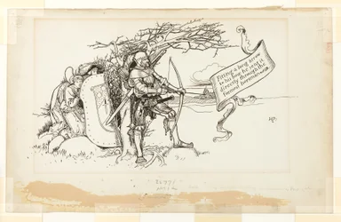 Illustration pour The Accommodating Circumstance, II; Ajustant une longue flèche à son arc, il l