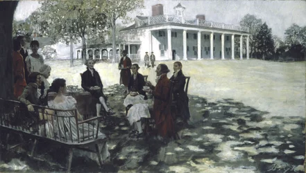 Martha et George Washington recevant leurs amis sur la pelouse de Mount Vernon, 1898
