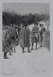 Paul Revere apportant des nouvelles à Sullivan, gravé par F.H. Wellington, illustration de 