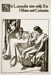 Sir Launcelot assis avec Sir Hilaire et Croisette, illustration de 