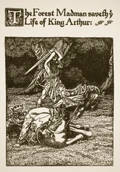 Le fou de la forêt sauve la vie du roi Arthur, illustration tirée de l