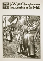 Le Champion blanc rencontre deux chevaliers au moulin, illustration de 