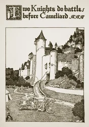 Deux chevaliers se battent devant Cameliard, illustration de 