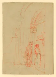 Dessin, Esquisse : A une porte, peut-être 1888