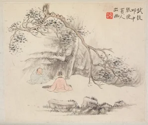 Album de Peintures de Paysages Illustrant de Vieux Poèmes : Deux figures à l