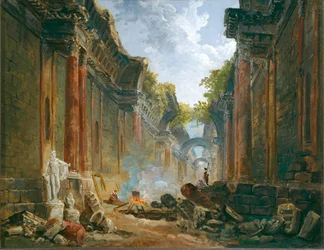 Vue imaginaire de la Grande Galerie en ruine - Imaginary view of the Grand Gallery in ruins ...