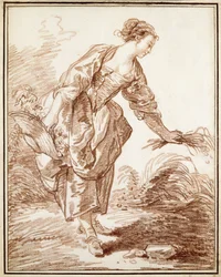 Une bergère cueillant des fleurs